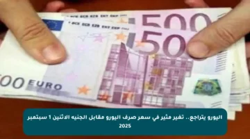 اليورو يتراجع.. تغير مثير في سعر صرف اليورو مقابل الجنيه الاثنين 1 سبتمبر 2025